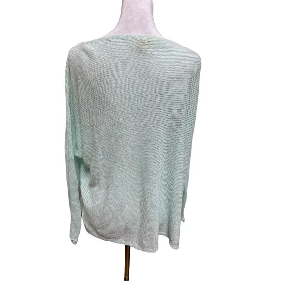 EILEEN FISHER Women's 3/4 Sleeve Crew Neck 100% Linen Sweater Medium Mint Green - Picture 2 of 8
